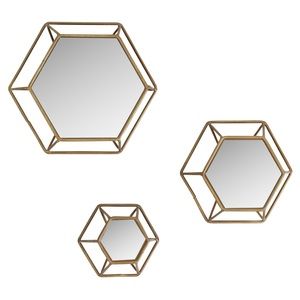 Shanton Hexagonal Wall Mirrors - Brown, Set of 3